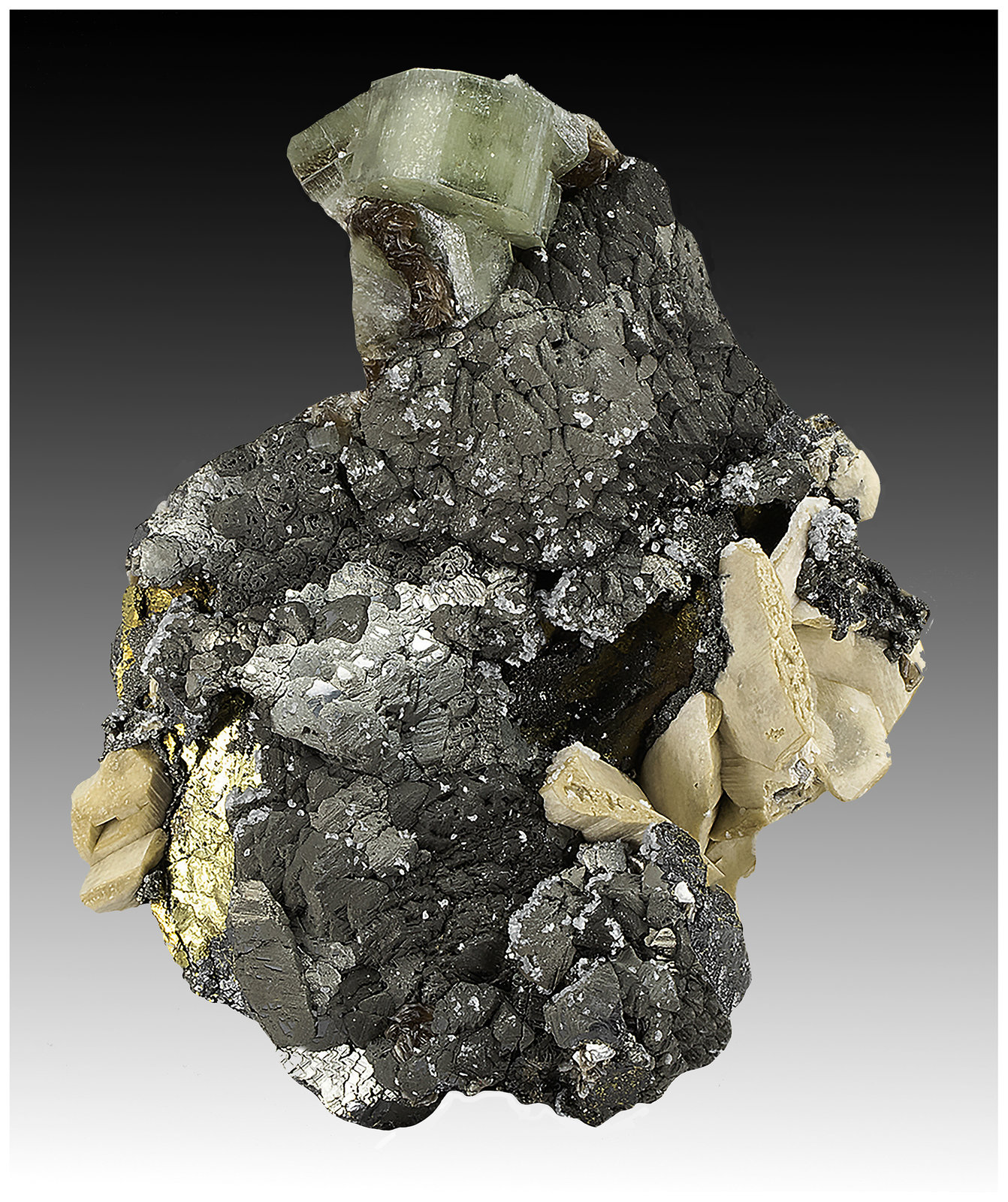 Fluorapatite, Sphalerite, Siderite, Chalcopyrite, Muscovite, Dolomite
12 cm x 10 cm x 5 cm
(Autor: silvia)
