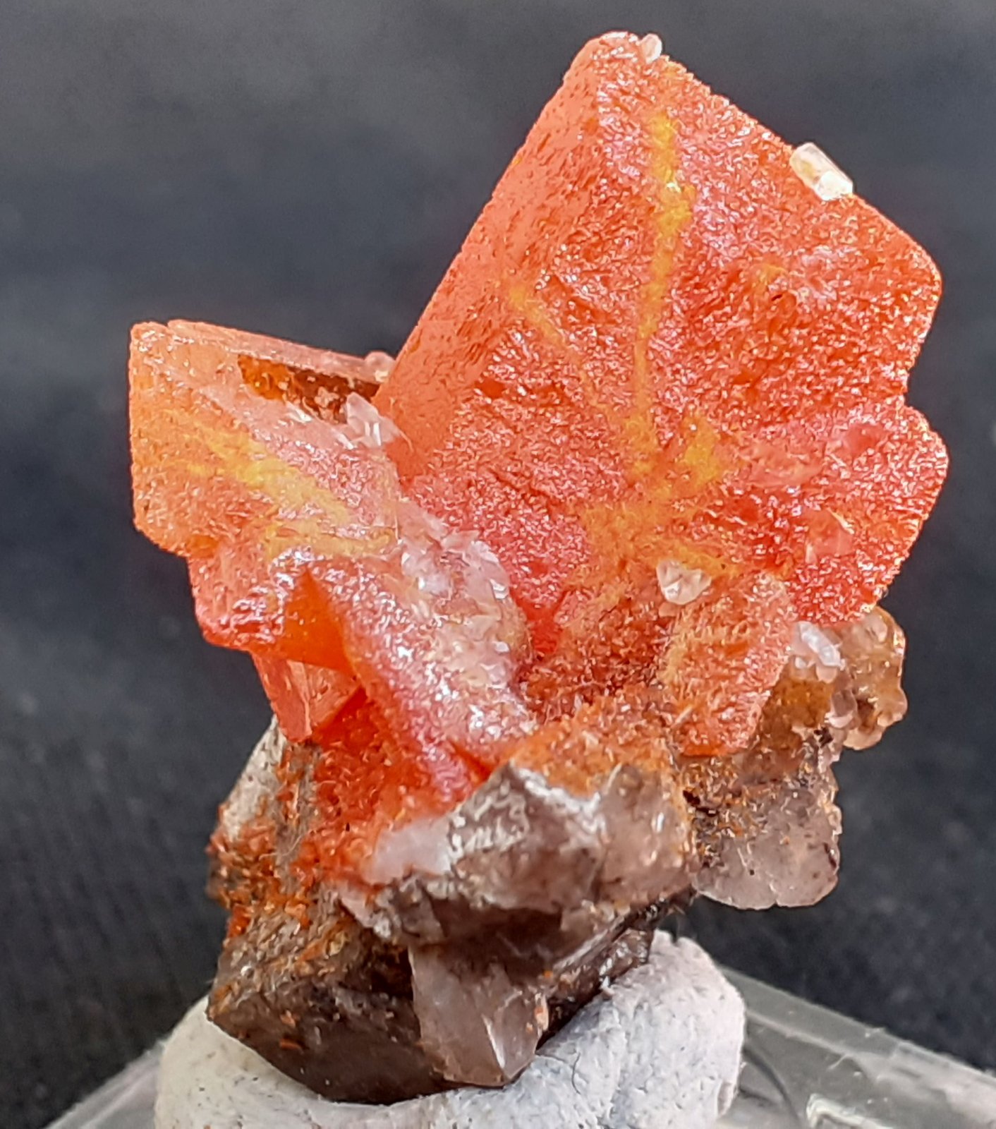 Wulfenite, Vanadinte, Calcite
2 x 2 cm
(Autor: Volkmar Stingl)