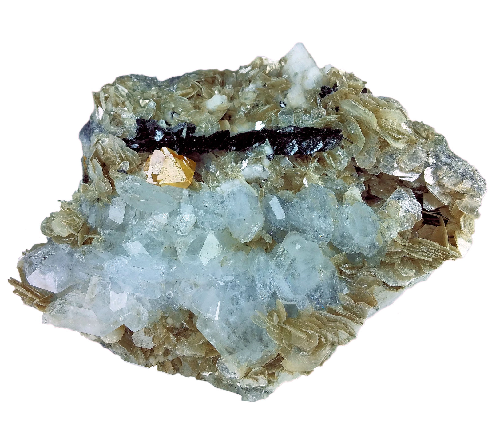Beryl, cassiterite, scheelite, albite, muscovite
115 mm x 84 mm x 34 mm
(Autor: Carles Millan)
