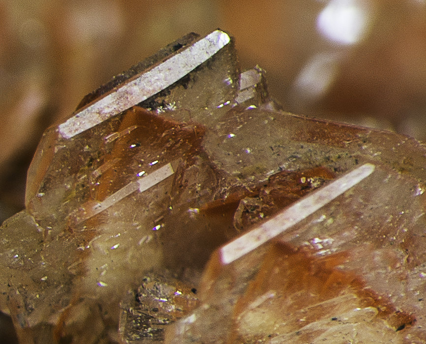 Baryte, Realgar
FOV appr. 0,5 cm
(Autor: Rob Schnerr)