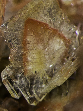 Baryte, Realgar
FOV appr. 0,5 cm
(Autor: Rob Schnerr)