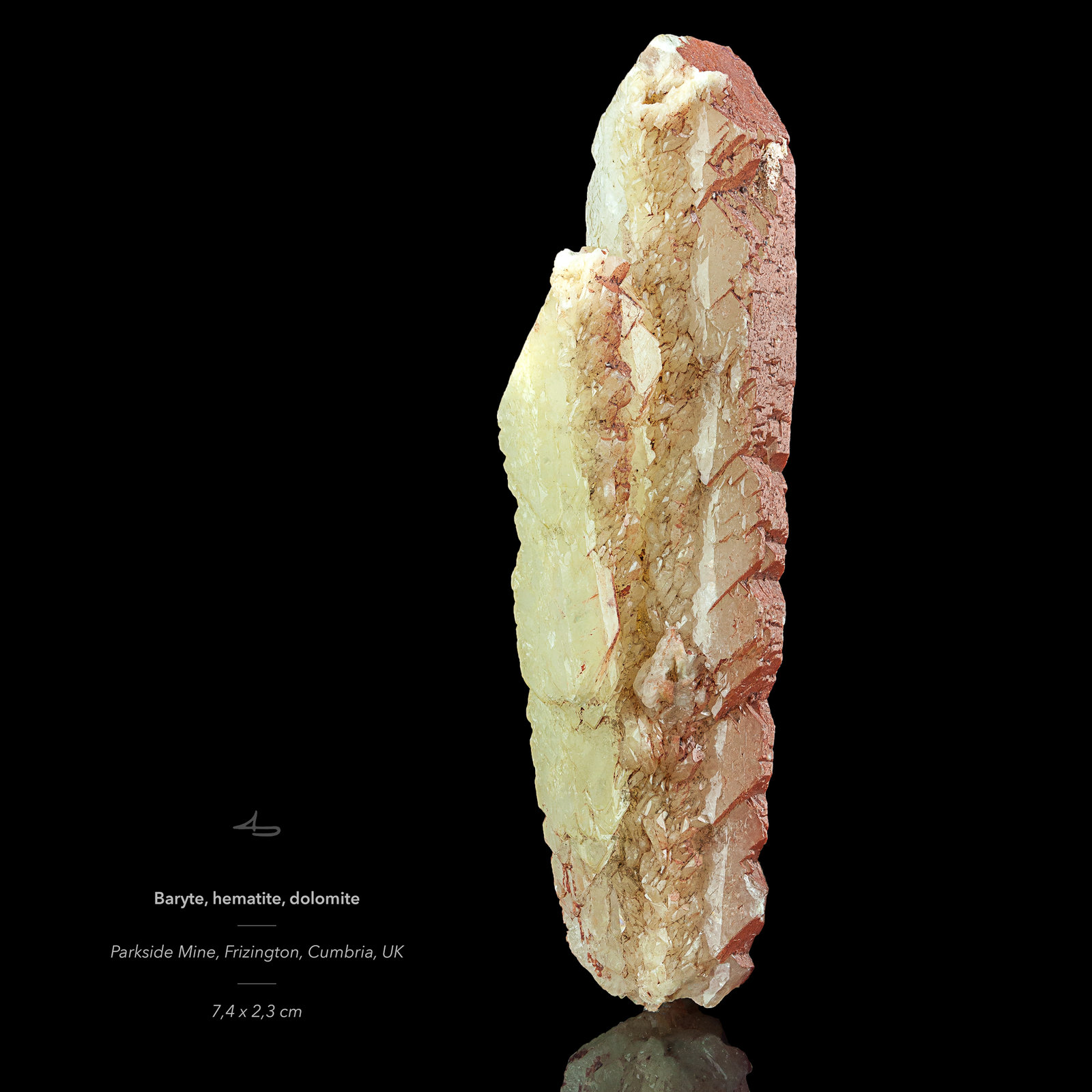 Baryte, Dolomite, Hematite
7,4 x 2,3 cm
(Autor: Niels Brouwer)