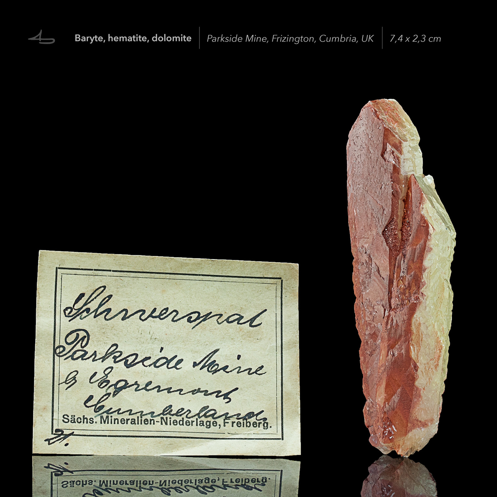 Baryte, Dolomite, Hematite
7,4 x 2,3 cm
(Autor: Niels Brouwer)