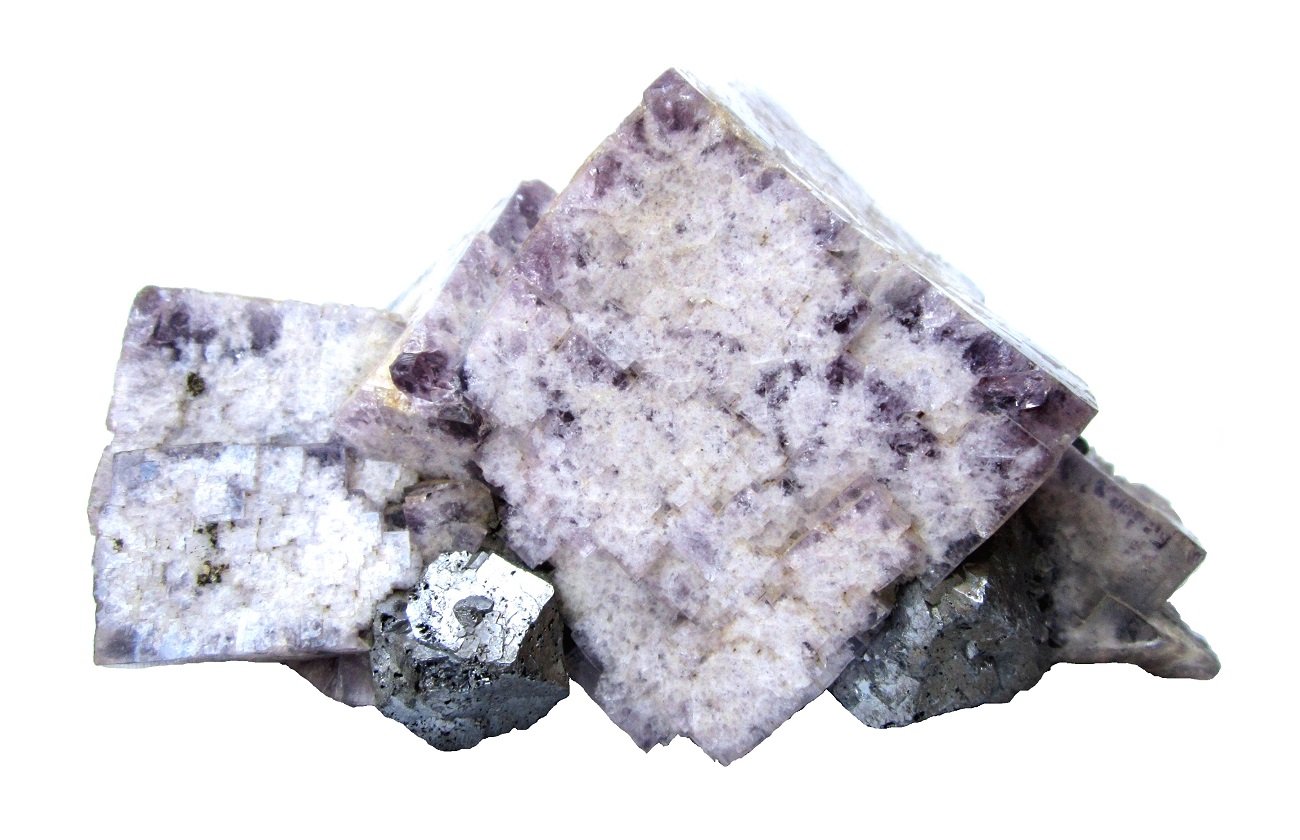Fluorite, Galena, Chalcopyrite
Specimen size 11,5 cm, fluorite crystal in the center 5 cm, galena crystals 2 cm
(Autor: Tobi)