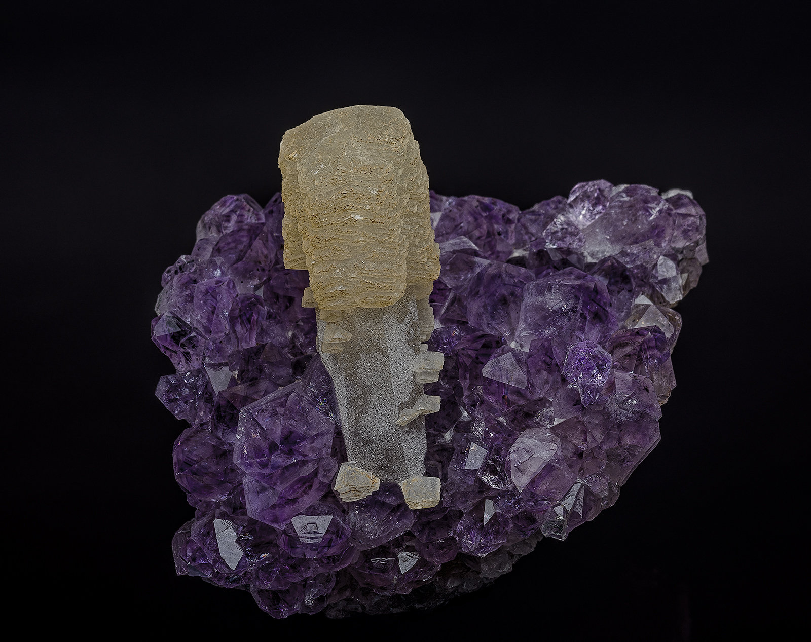 Calcite, Quartz (variety amethyst)
6.2 x 6.2 cm
(Autor: am mizunaka)