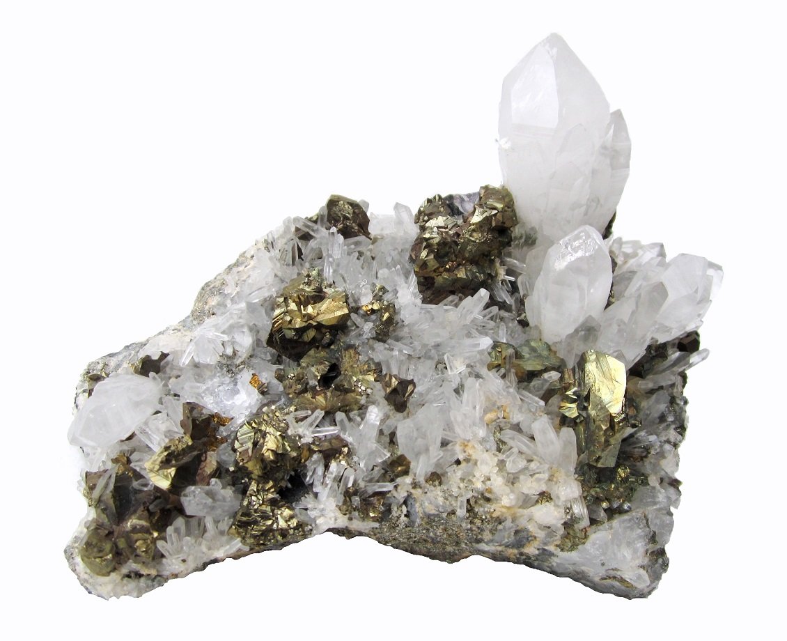 Quartz, Chalcopyrite
Specimen size 12 cm, largest quartz 4 cm, largest chalcopyrite 2 cm
(Autor: Tobi)