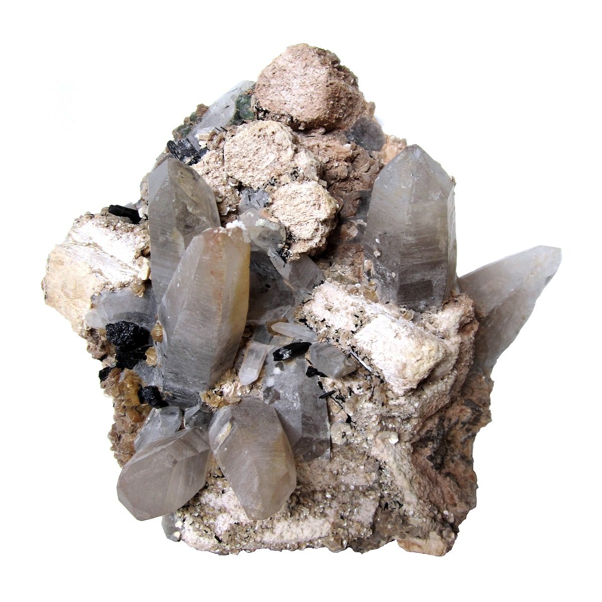 Quartz, Feldspar, Schorl, Muscovite, Fluorite
Specimen size 26 cm, largest quartz crystals 11 cm
(Autor: Tobi)