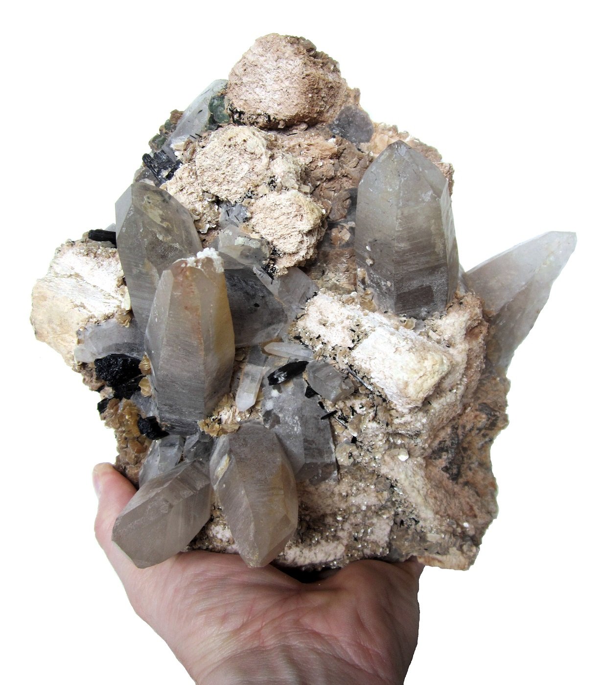 Quartz, Feldspar, Schorl, Muscovite, Fluorite
Specimen size 26 cm, largest quartz crystals 11 cm
(Autor: Tobi)