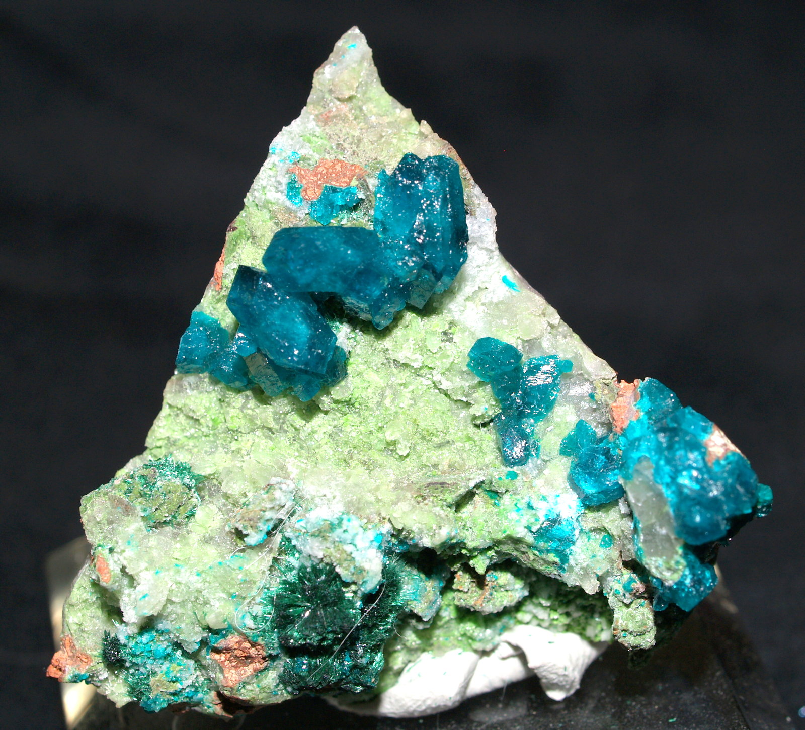 Dioptase with Duftite on Calcite
4.5x4.5x2 cm
(Autor: Joseph DOliveira)