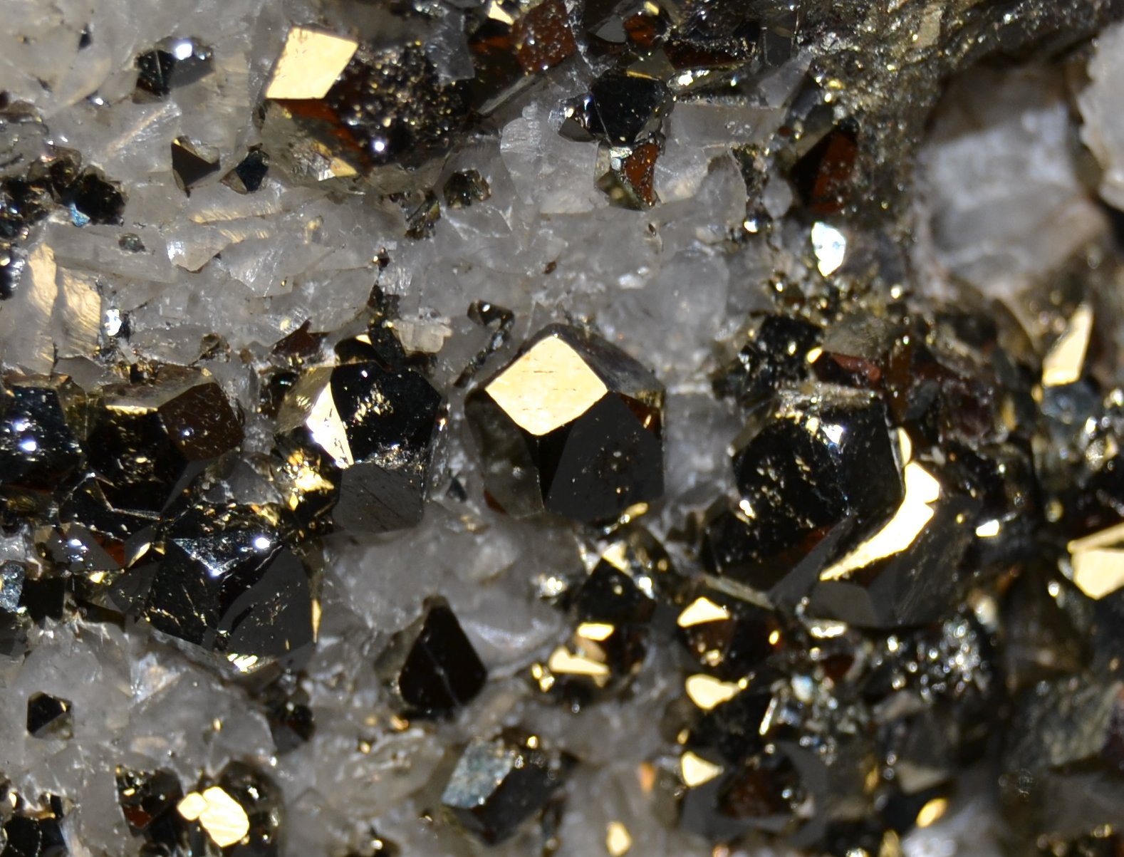 Quartz, Calcite, Pyrite
aprox. FOV 2 x 2 cm
(Autor: Vitomorim)