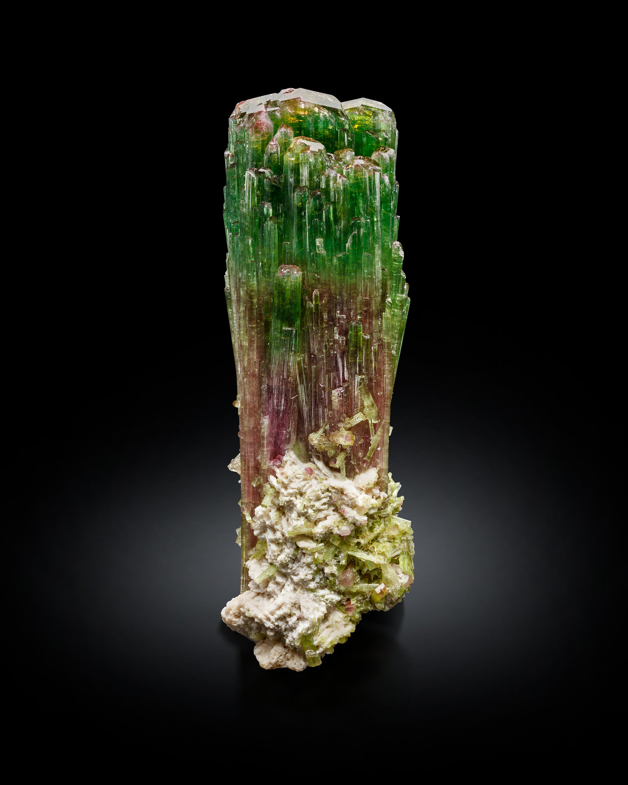 Elbaite with Albite (variety cleavelandite)
9 x 9 x 28 cm / main crystal: 27.0 cm.
(Autor: MIM Museum)