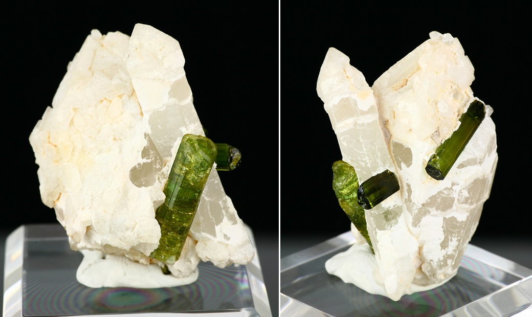 Elbaite on quartz
Specimen height 5 cm, largest tourmalines 2 cm
(Autor: Tobi)