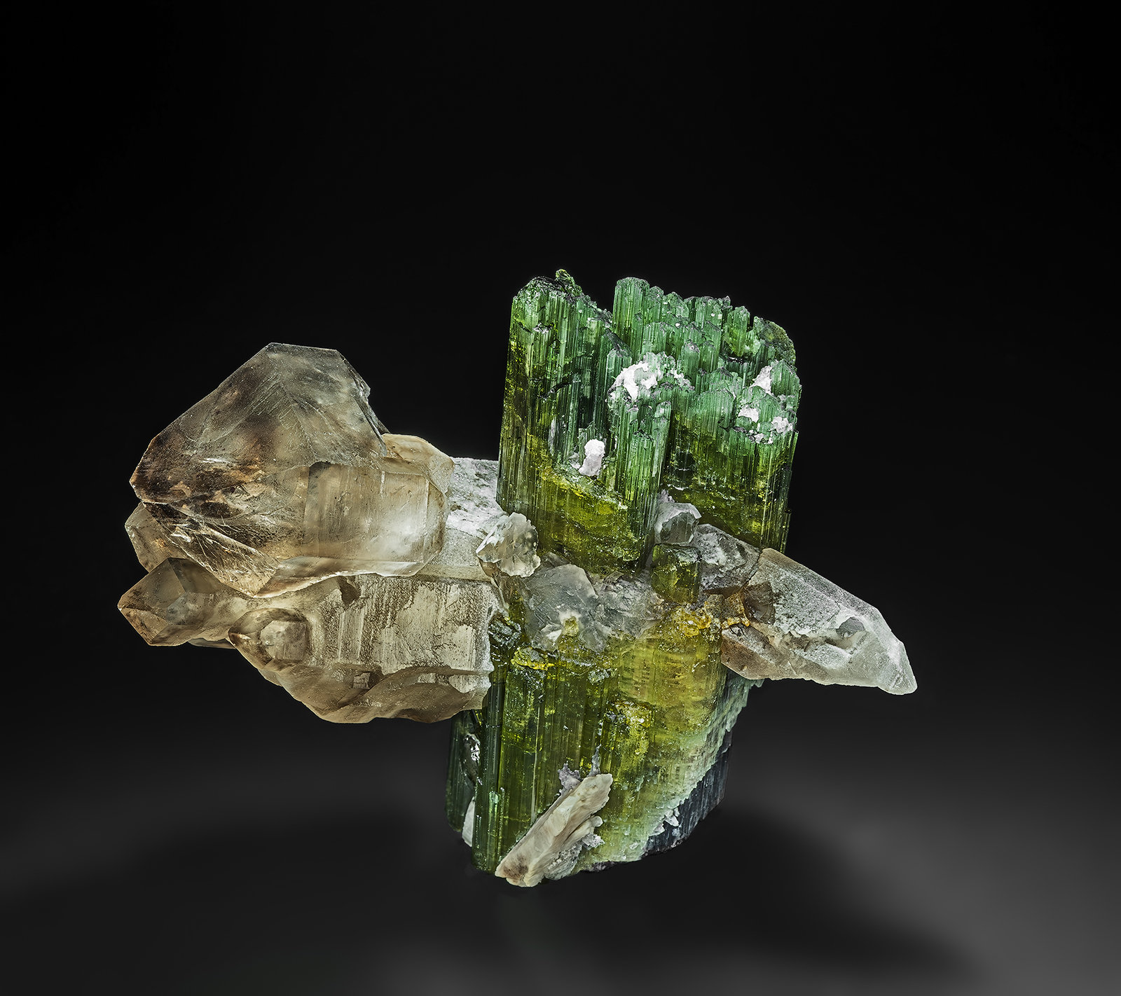 Elbaite, Quartz (variety smoky quartz)
6.5 x 7.5 cm
(Autor: am mizunaka)