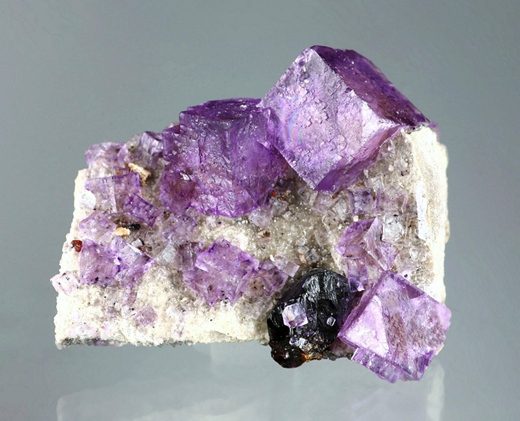 Fluorite, sphalerite
Specimen size 7 cm, largest crystal 2 cm
(Autor: Tobi)