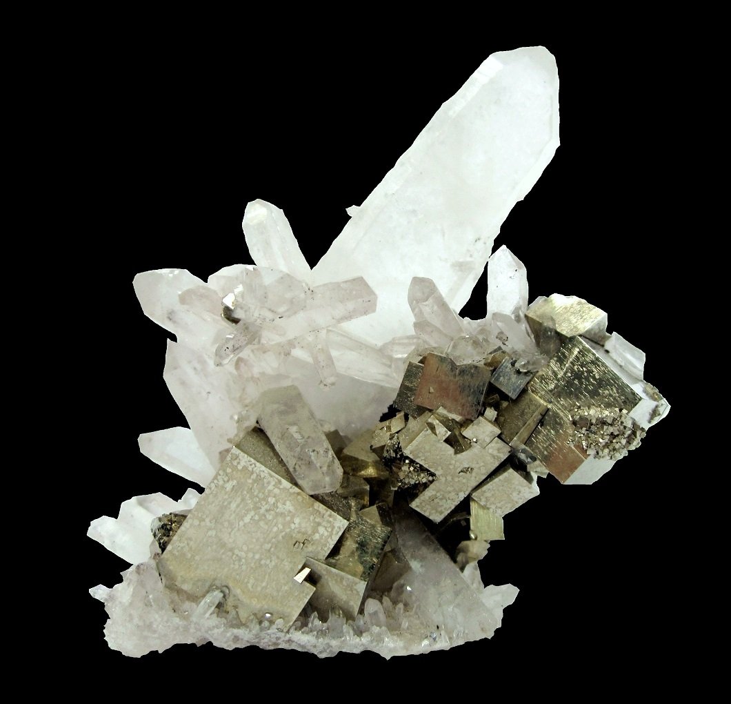 Quartz, Pyrite
Specimen size 7 cm, largest quartz 5,5 cm, largest pyrite 1,5 cm
(Autor: Tobi)