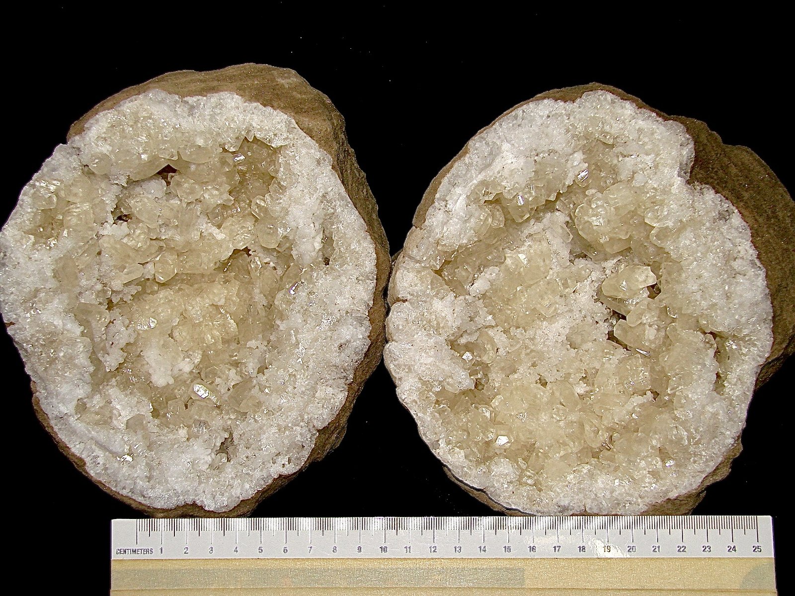 Calcites on Quartz
geode is 14 cm x 12 cm. Calcites are up to 2.2 cm
(Autor: Bob Harman)