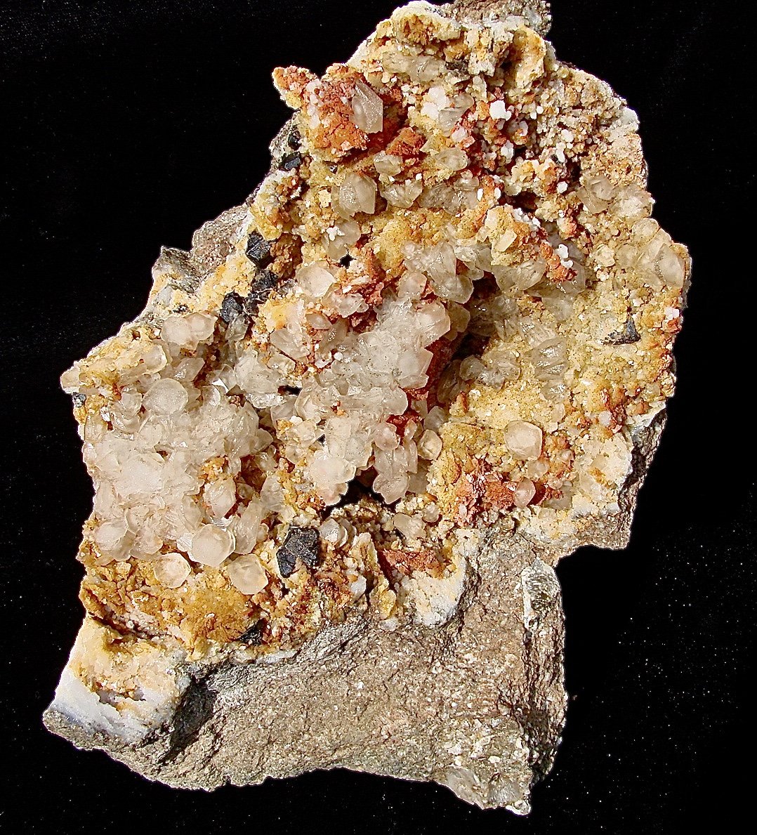 Sphalerite, Calcite and Dolomite with Quartz
Specimen is 12 cm. The sphalerite is up to 1 cm. The calcite is up to 1 cm.
(Autor: Bob Harman)