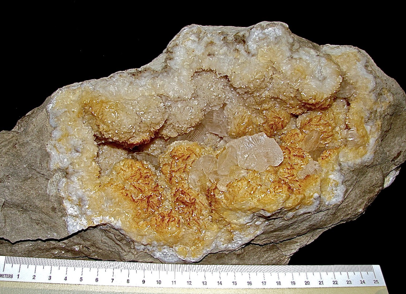 Calcite on Dolomite
Oval geode is 20  cm. Calcites are up to 2 cm
(Autor: Bob Harman)