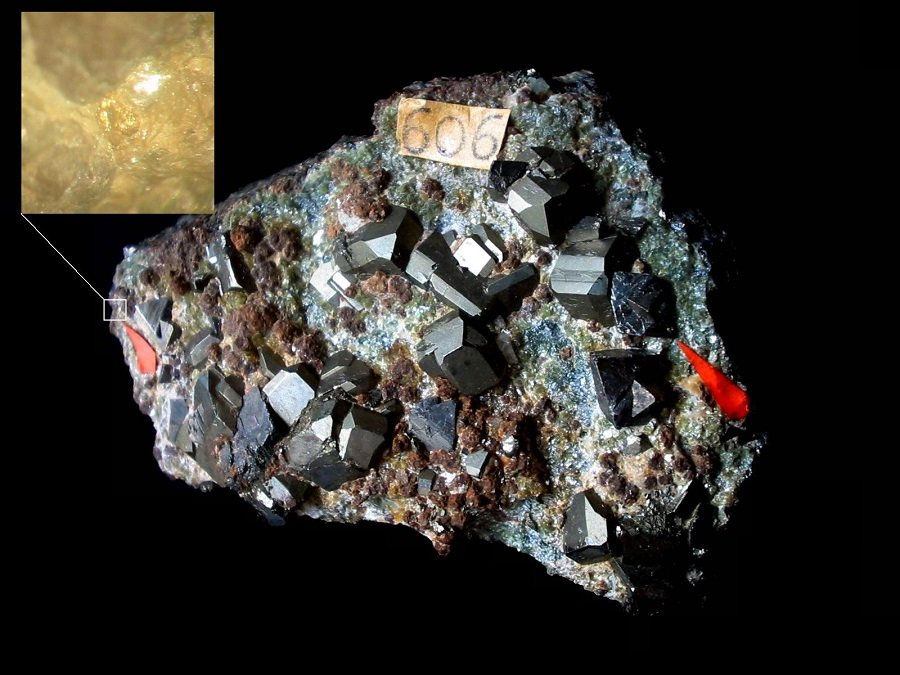 Gold, Pyrite, Arsenopyrite, Chamosite
5 x 3,5 cm
(Autor: Andreas Gerstenberg)