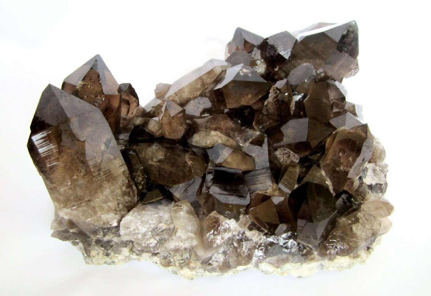 Quartz (variety smoky quartz)
Specimen size 19 cm, largest crystal 7 cm
(Autor: Tobi)