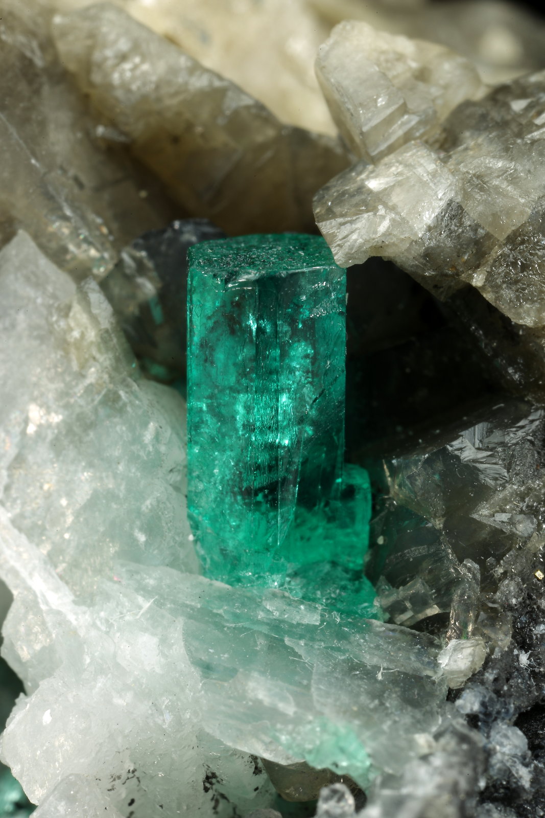 Beryl (variety emerald), Calcite, Pyrite
27x37x35mm, main xl=7mm
(Autor: Fiebre Verde)