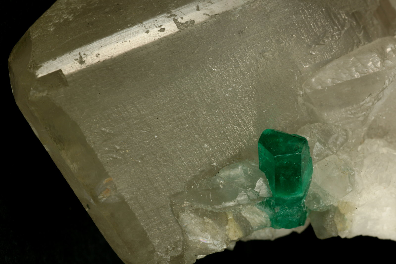Beryl (variety emerald), Calcite
xl=10mm
(Autor: Fiebre Verde)