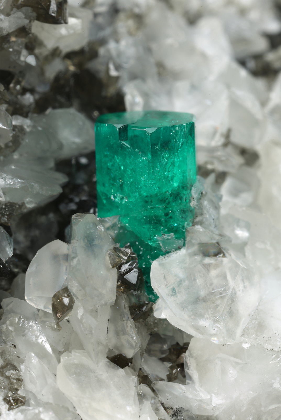 Beryl (variety emerald), Pyrite, Calcite, Dolomite
75x86x58mm, xl=9x6mm
(Autor: Fiebre Verde)