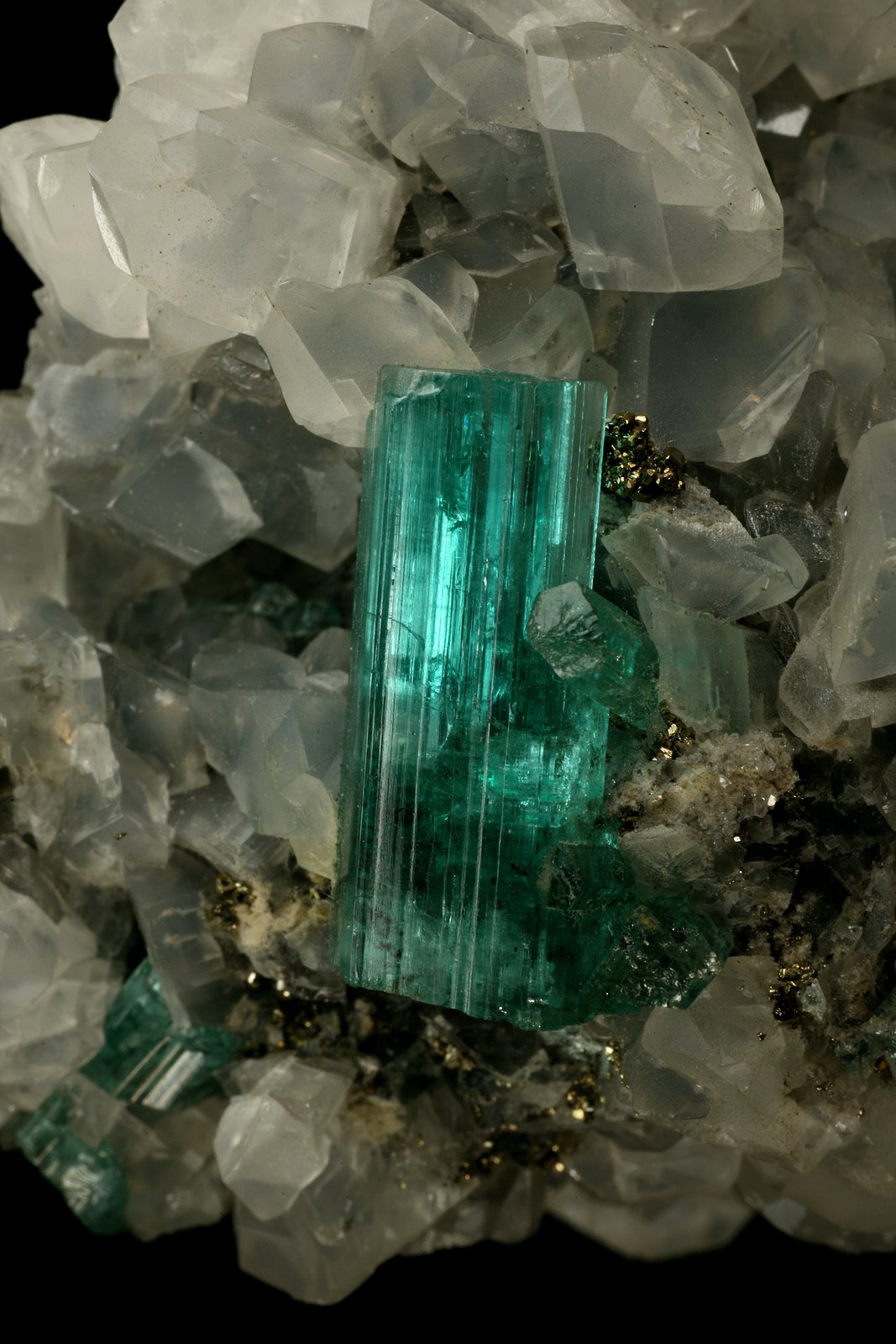 Beryl (variety emerald), Calcite, Pyrite
40x42x42mm, xl=18mm
(Autor: Fiebre Verde)