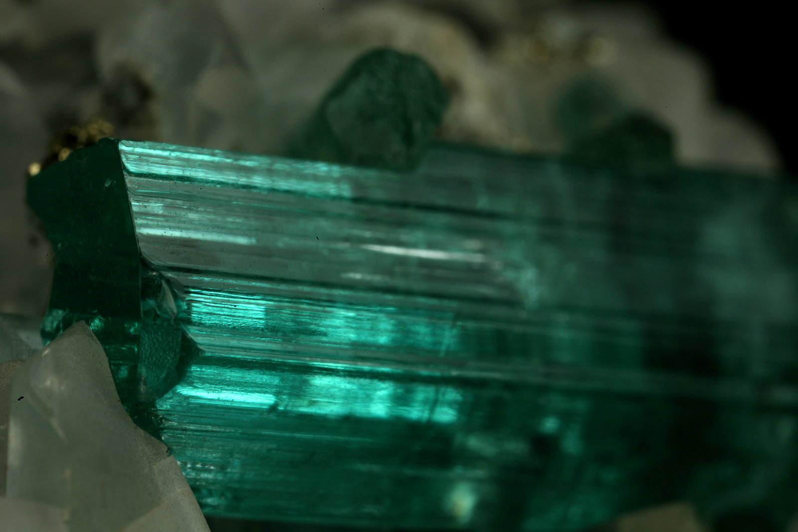 Beryl (variety emerald), Calcite, Pyrite
40x42x42mm, xl=18mm
(Autor: Fiebre Verde)