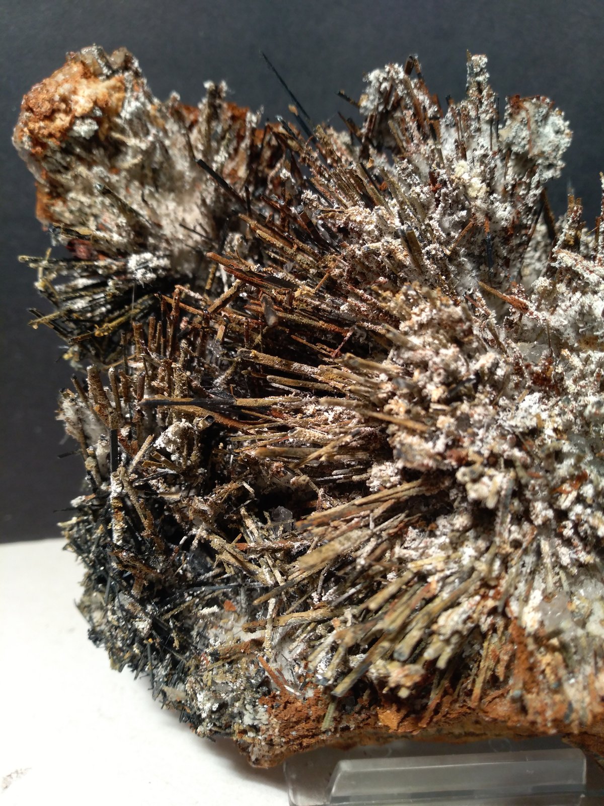 Stibnite, Stibiconite, Gypsum
155 x 132 mm
(Autor: Sante Celiberti)