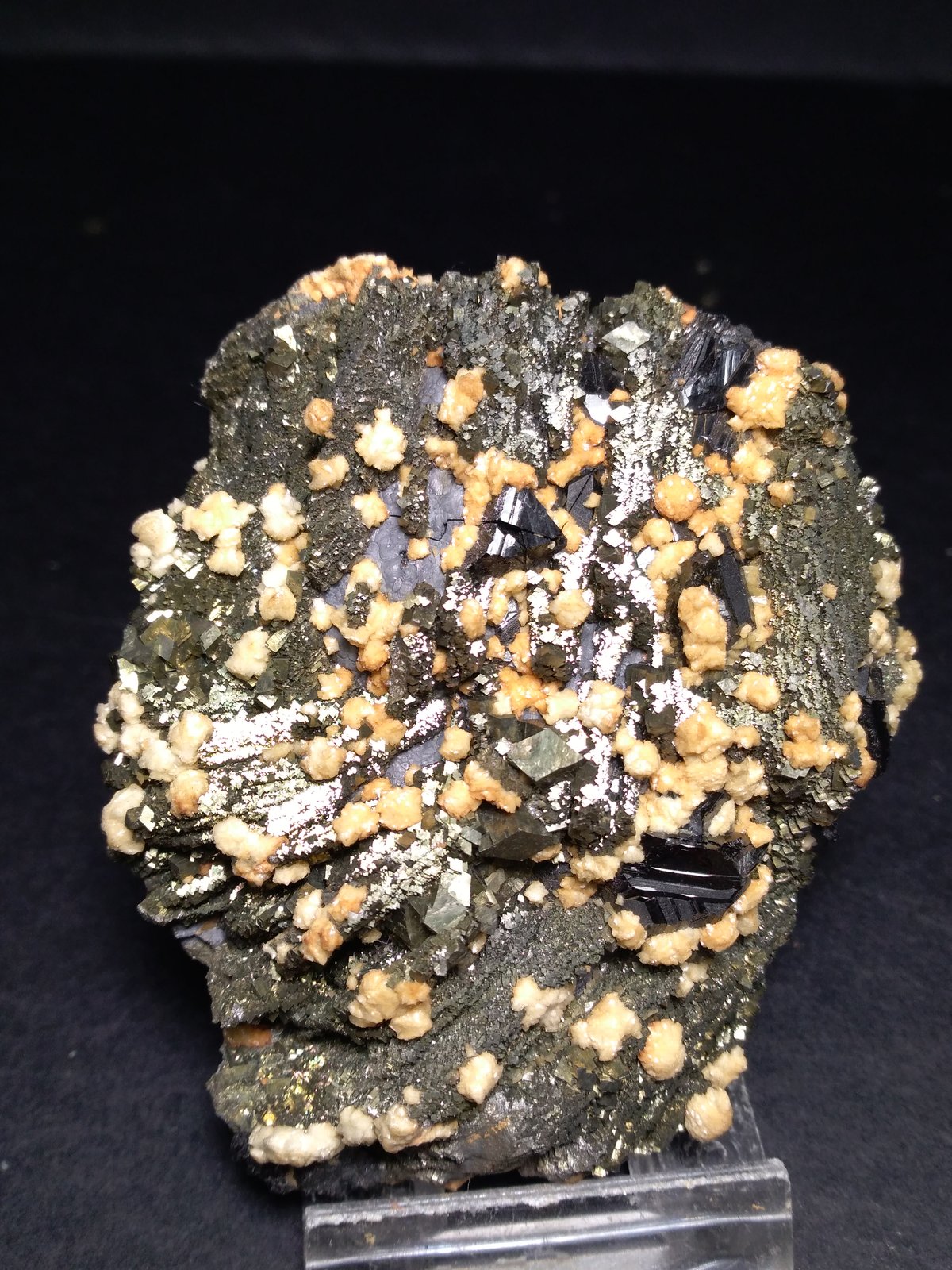 Pyrrhotite, Arsenopyrite, Arsenopyrite after Pyrrhotite, Sphalerite, Galena, Rhodochrosite
78 x 65 mm
(Autor: Sante Celiberti)