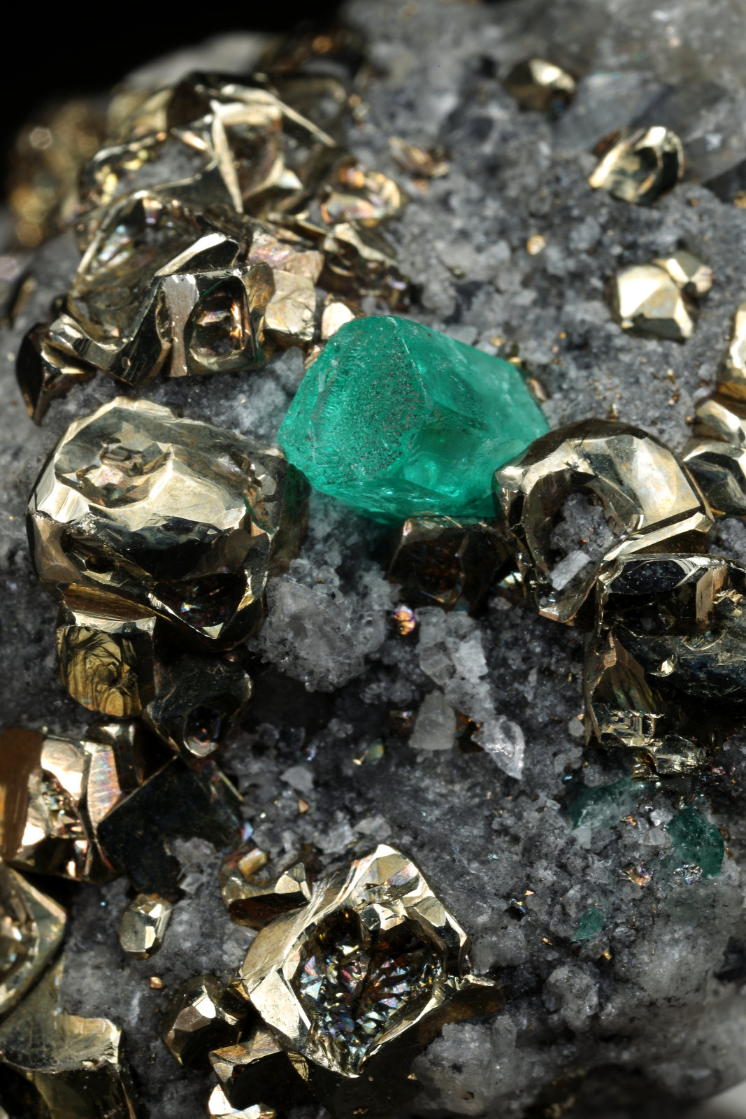 Beryl (variety emerald), Pyrite, Calcite
35mm x 38mm x 37mm, xl=5mm
(Autor: Fiebre Verde)