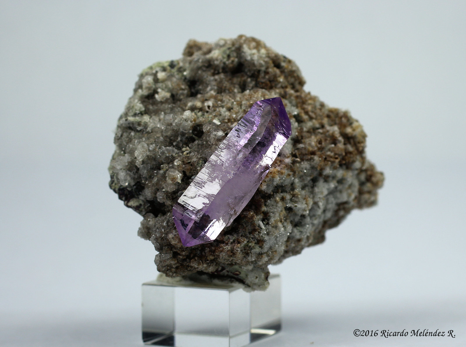 Quartz (variety amethyst)
5 x 4.2 x 3.3 centimeters
(Autor: Ricardo Melendez)
