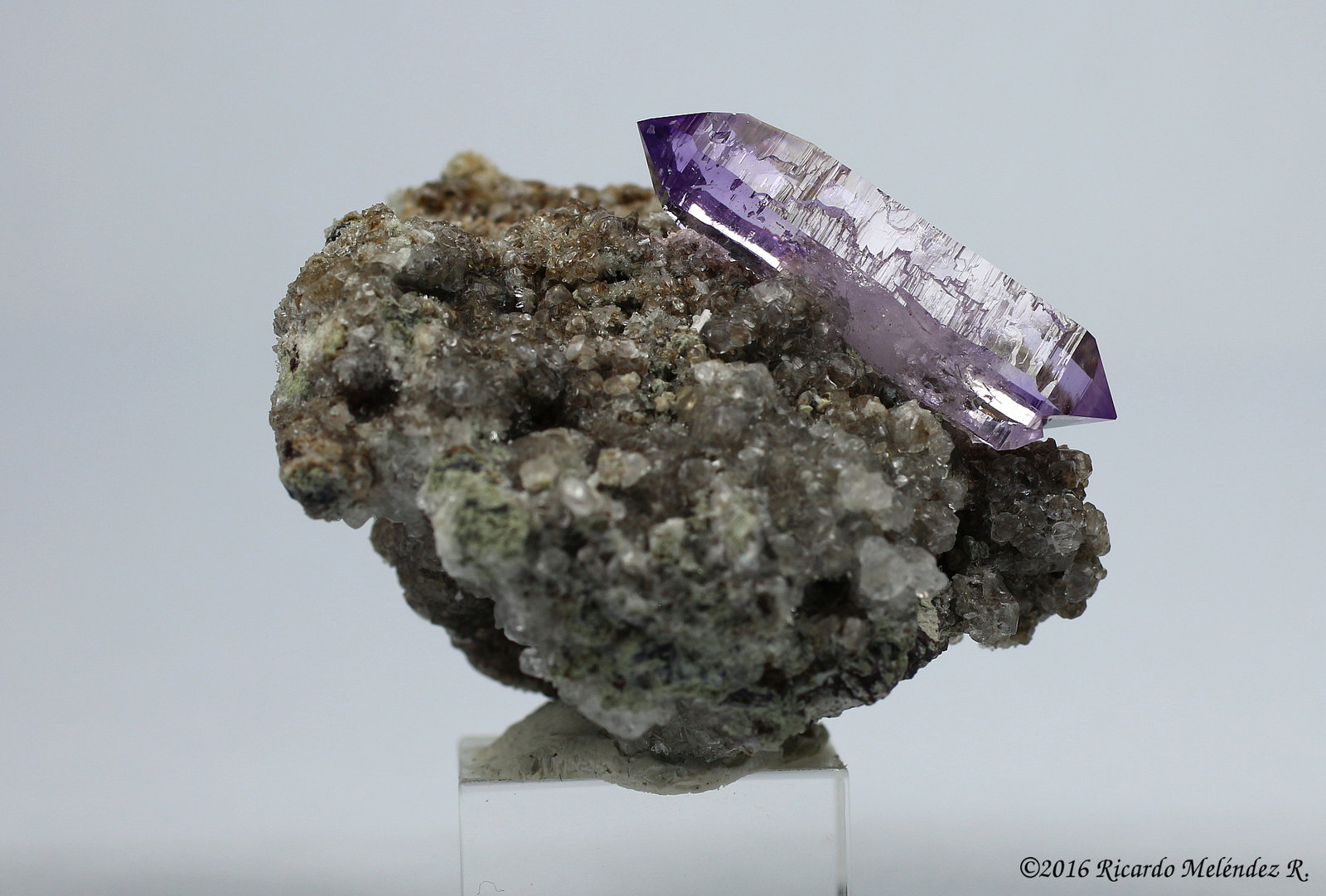Quartz (variety amethyst)
5 x 4.2 x 3.3 centimeters
(Autor: Ricardo Melendez)