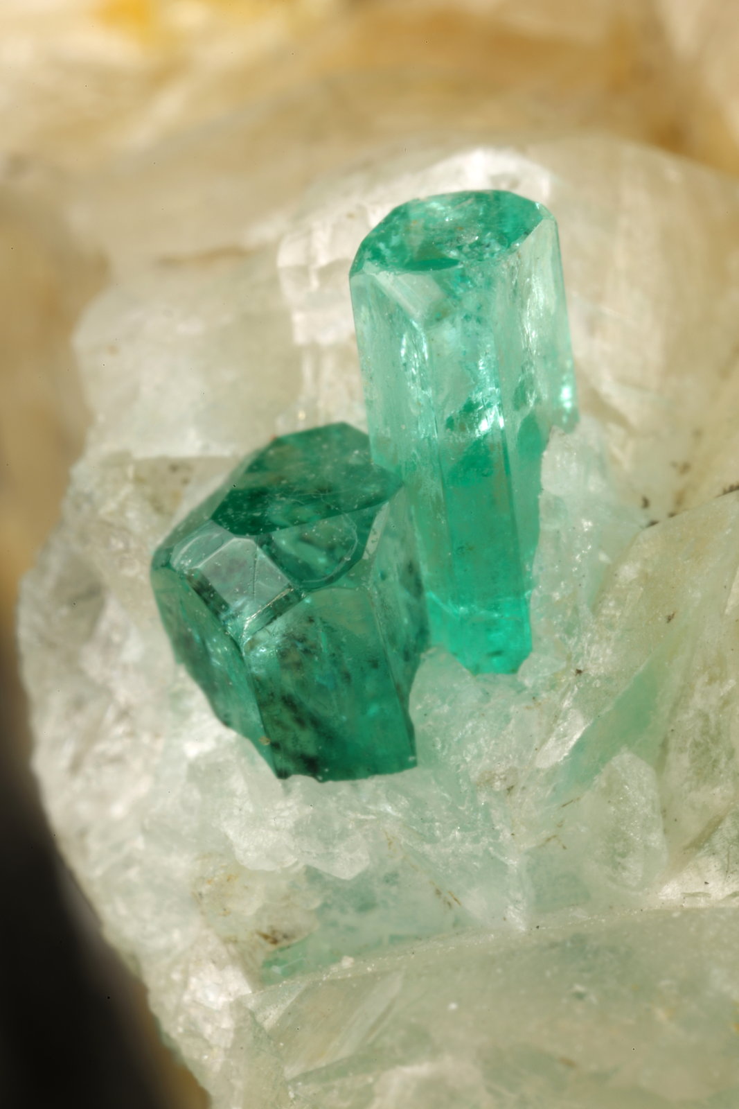 Beryl (variety emerald), Calcite, Quartz, Goethite
49x52x70mm, main xl=7x4mm
(Autor: Fiebre Verde)