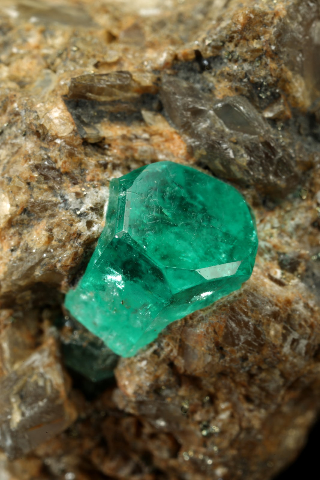 Beryl (variety emerald), Calcite, Dolomite, Pyrite
33x37x40mm, xl=8mm
(Autor: Fiebre Verde)