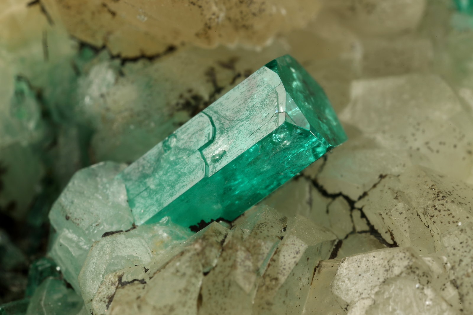 Beryl (variety emerald), Calcite, Quartz, Goethite
49x52x70mm, main xl=7x4mm
(Autor: Fiebre Verde)