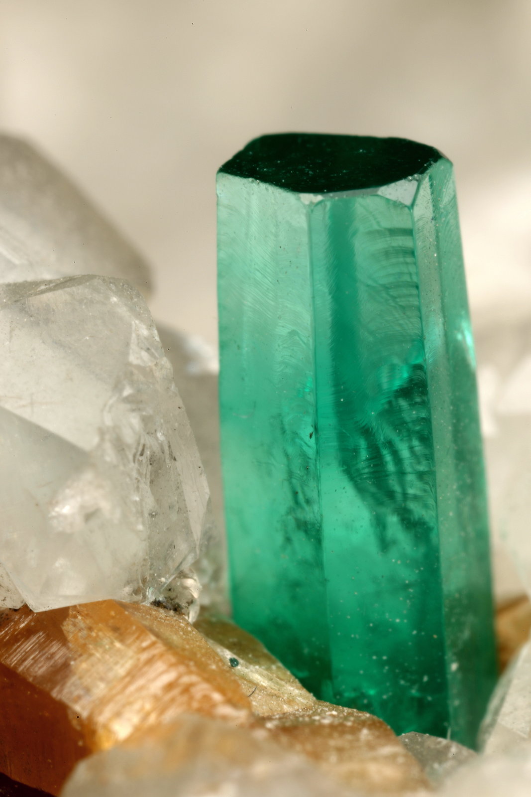 Beryl (variety emerald), Calcite, Parisite
8x8x8cm, H35mm, xl=8mm
(Autor: Fiebre Verde)