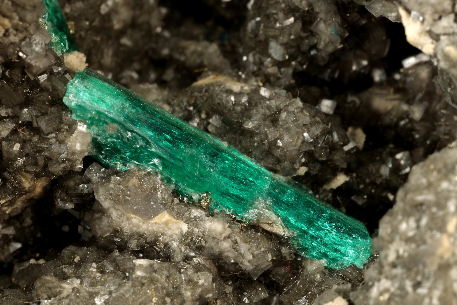 Beryl (variety emerald), Calcite, Pyrite
172x100x100mm, xl=18mm
(Autor: Fiebre Verde)