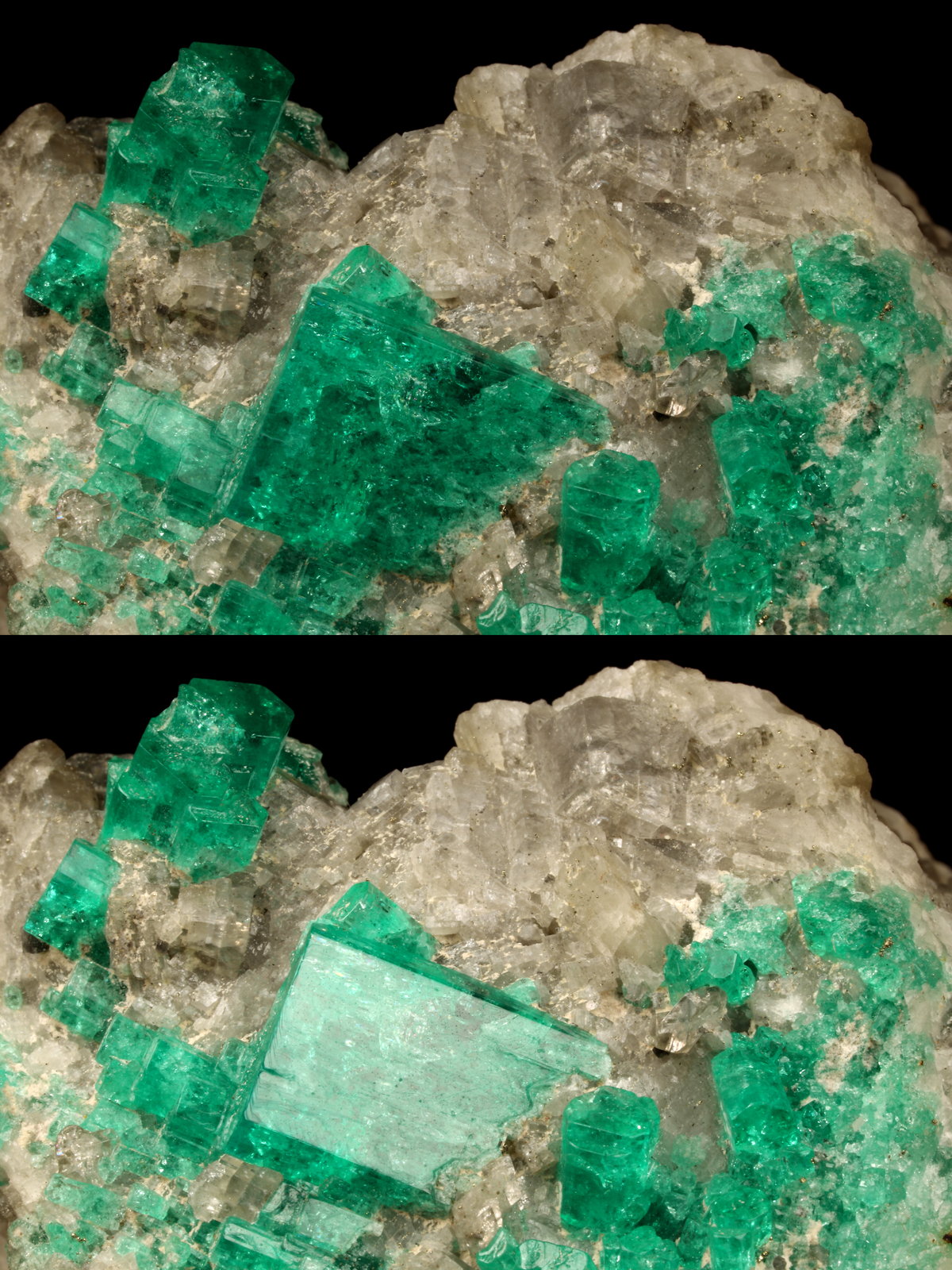 Beryl (variety emerald), Calcite, Muscovite
40x63x47mm, largest xl=14x11mm
(Autor: Fiebre Verde)