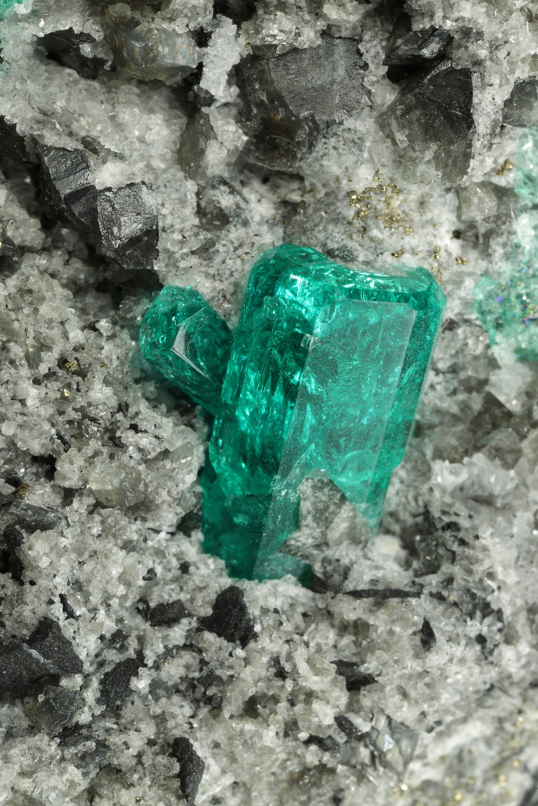 Beryl (variety emerald), Albite (variety cleavelandite), Dolomite, Pyrite
94x73x49mm, main xls=15 & 13mm
(Autor: Fiebre Verde)