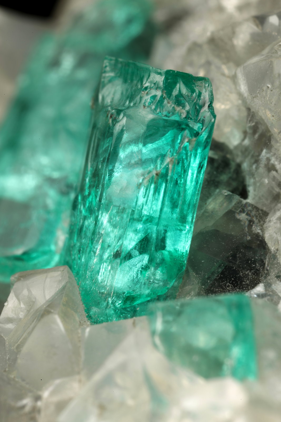 Beryl (Var. Emerald), Calcite, Dolomite, Pyrite
69x57x38mm, xls up to 10mm
(Autor: Fiebre Verde)