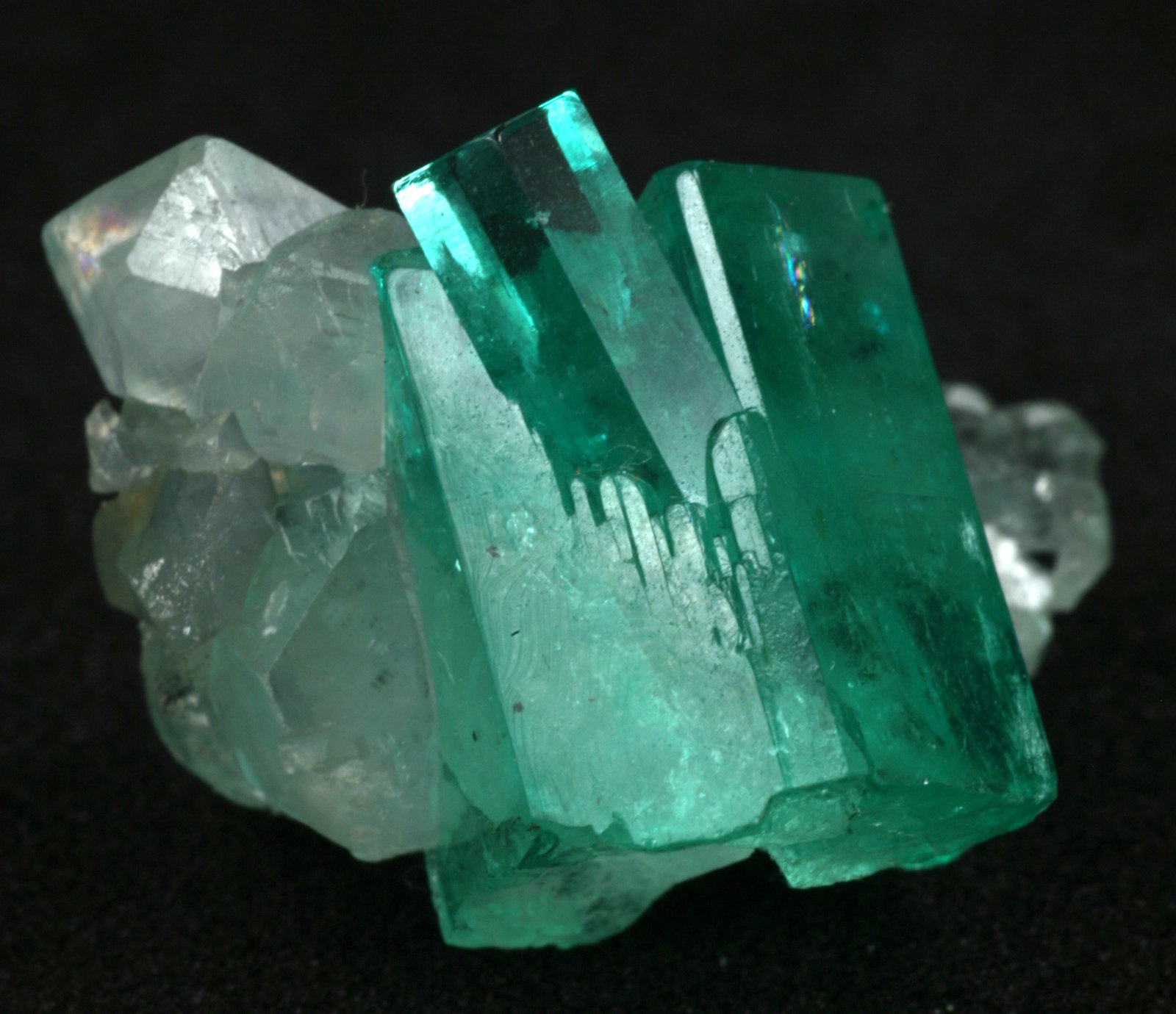 Beryl (variety emerald), Calcite
Main crystal = 13mm
(Autor: Fiebre Verde)