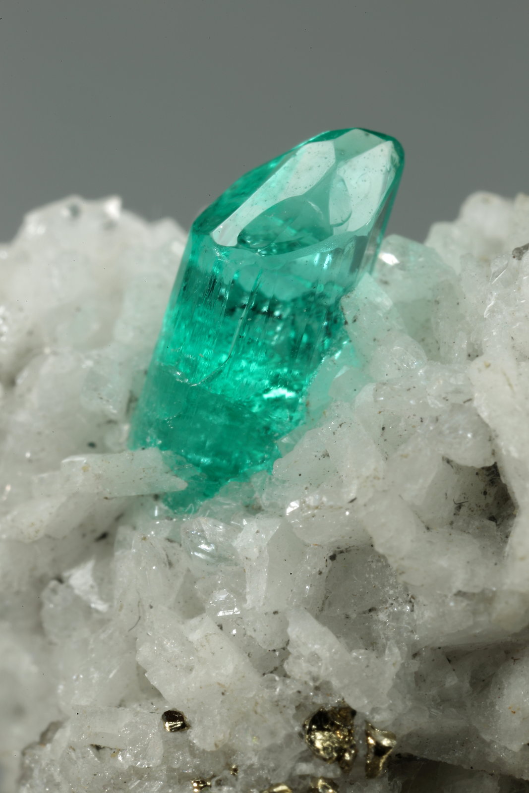 Beryl (variety emerald), Albite (variety cleavelandite), Pyrite
24x13x11mm, xl=6mm
(Autor: Fiebre Verde)