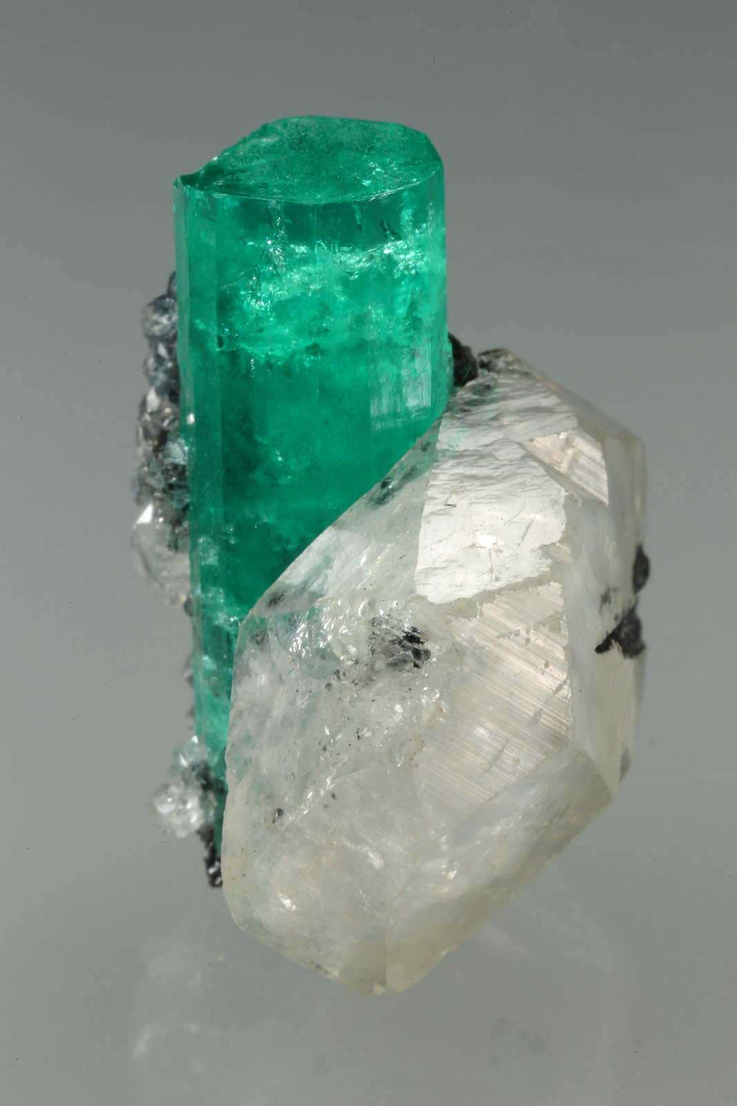 Beryl (variety emerald), Calcite
xl=25x8mm
(Autor: Fiebre Verde)