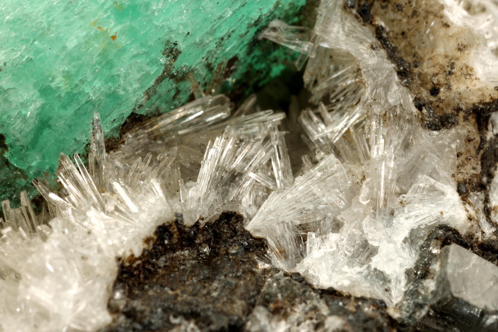 Beryl (variety emerald), Calcite, Parisite, Aragonite(?)
38x40x31mm, xl=15x10mm
(Autor: Fiebre Verde)