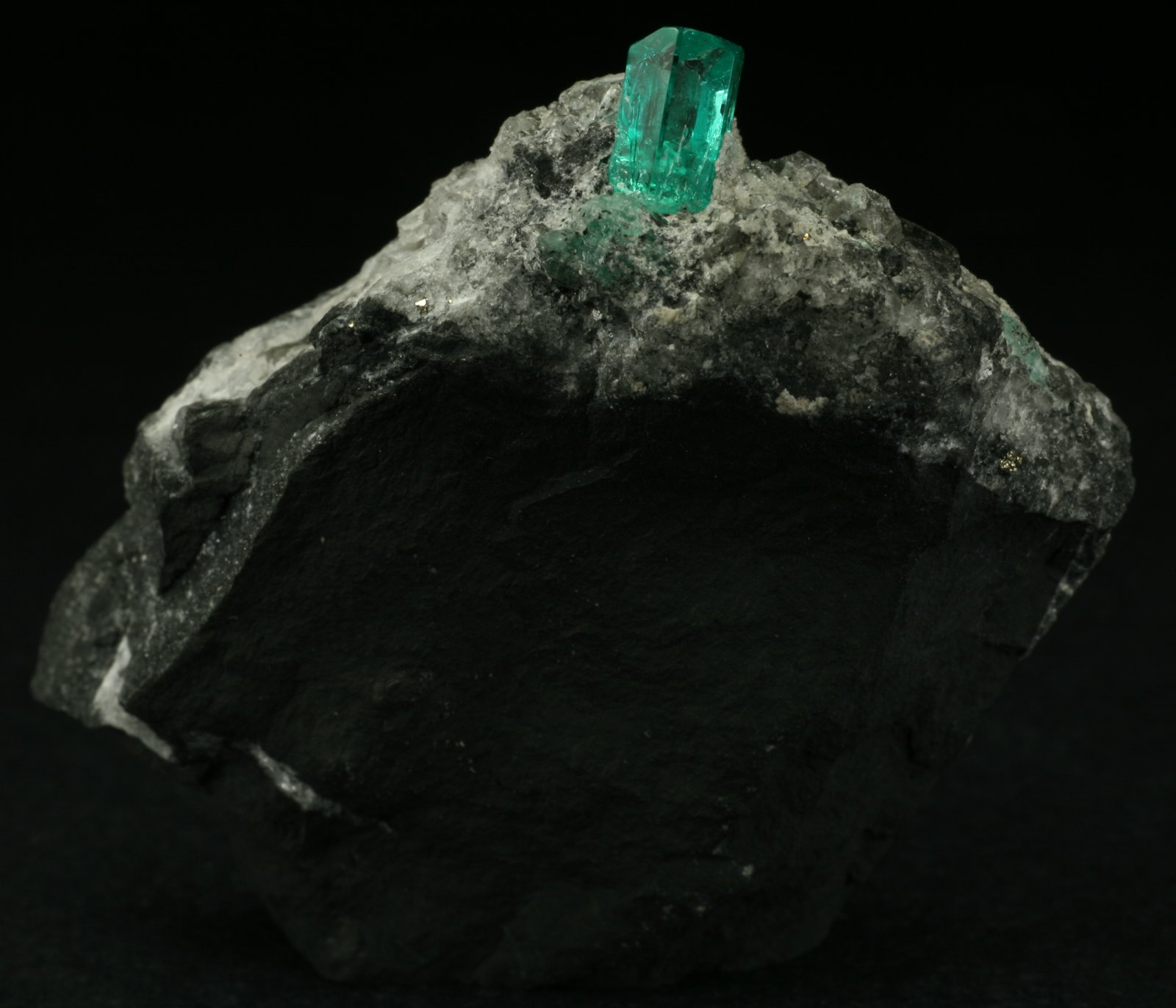 Beryl (variety emerald), Calcite, Pyrite, Quartz
50x20x45mm
(Autor: Fiebre Verde)