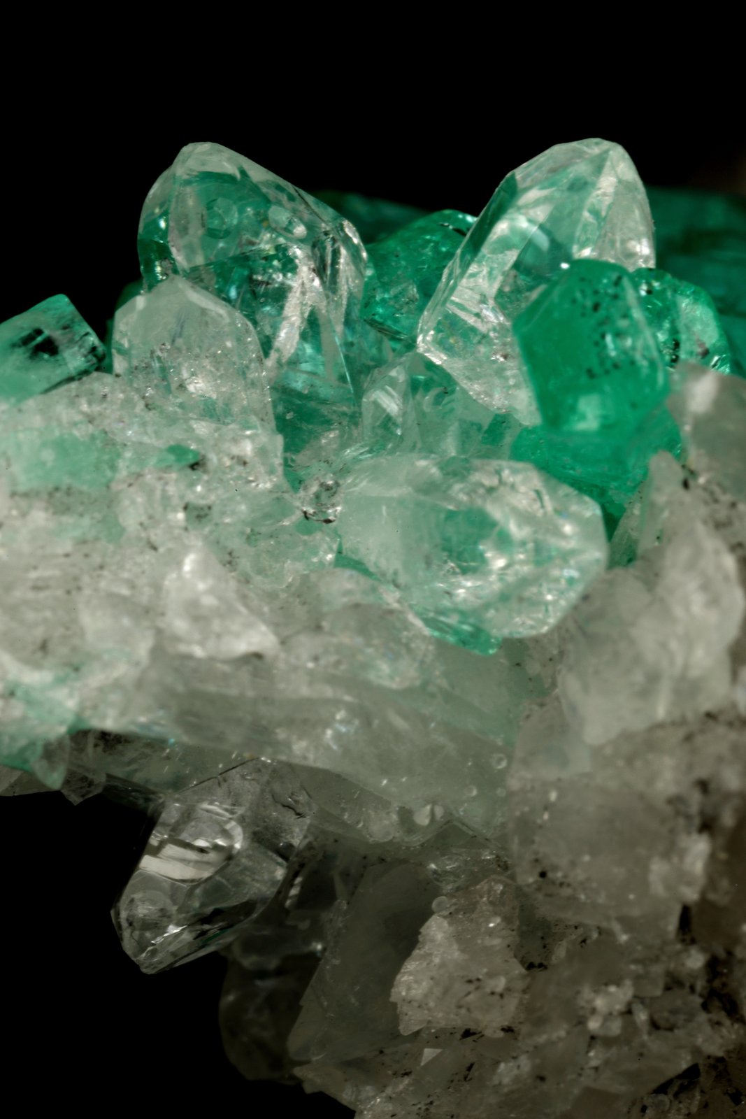 Beryl (variety emerald), Calcite, Quartz
21x35mm, cluster=20mm long
(Autor: Fiebre Verde)