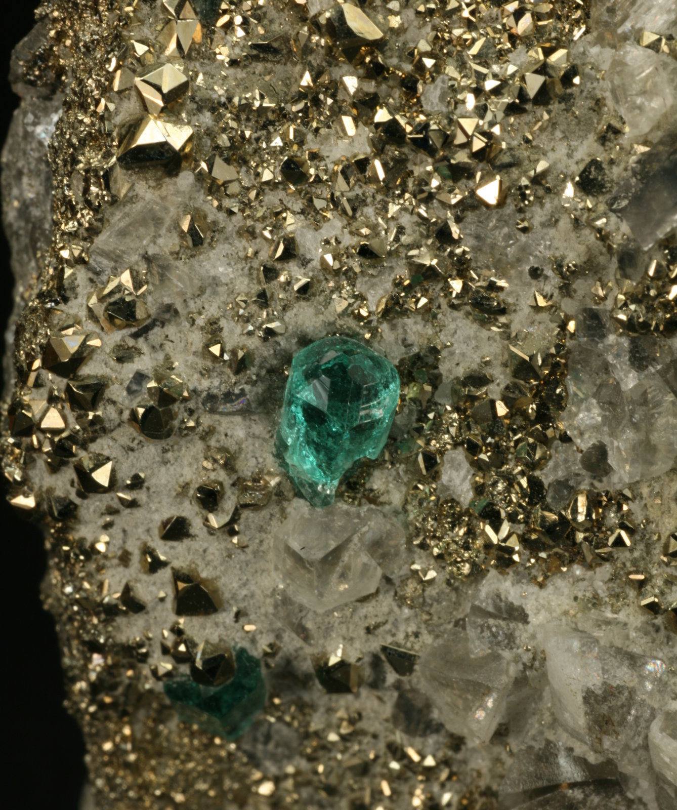 Beryl (variety emerald), Calcite, Pyrite
xl=5mm
(Autor: Fiebre Verde)