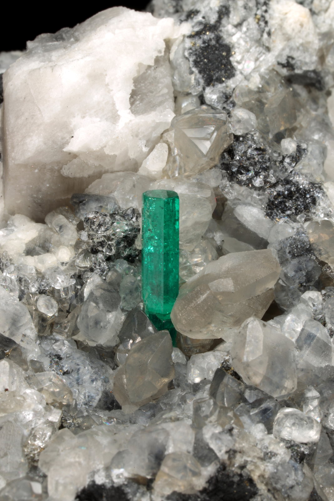 Beryl (variety emerald), Calcite, Dolomite, Pyrite
46x68x26mm, xl=11mm
(Autor: Fiebre Verde)